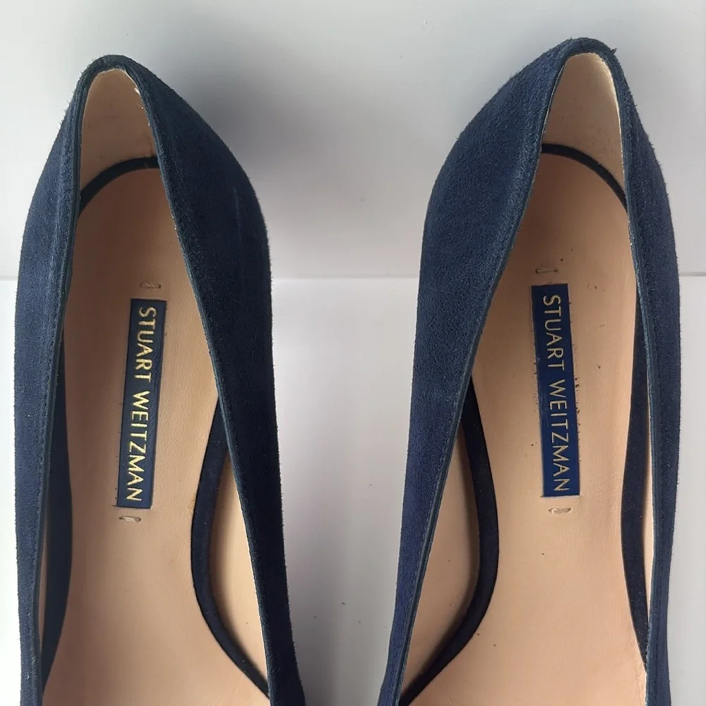 Stuart Weitzman Suede Fontaine Bow Pump Navy Size 7 1/2